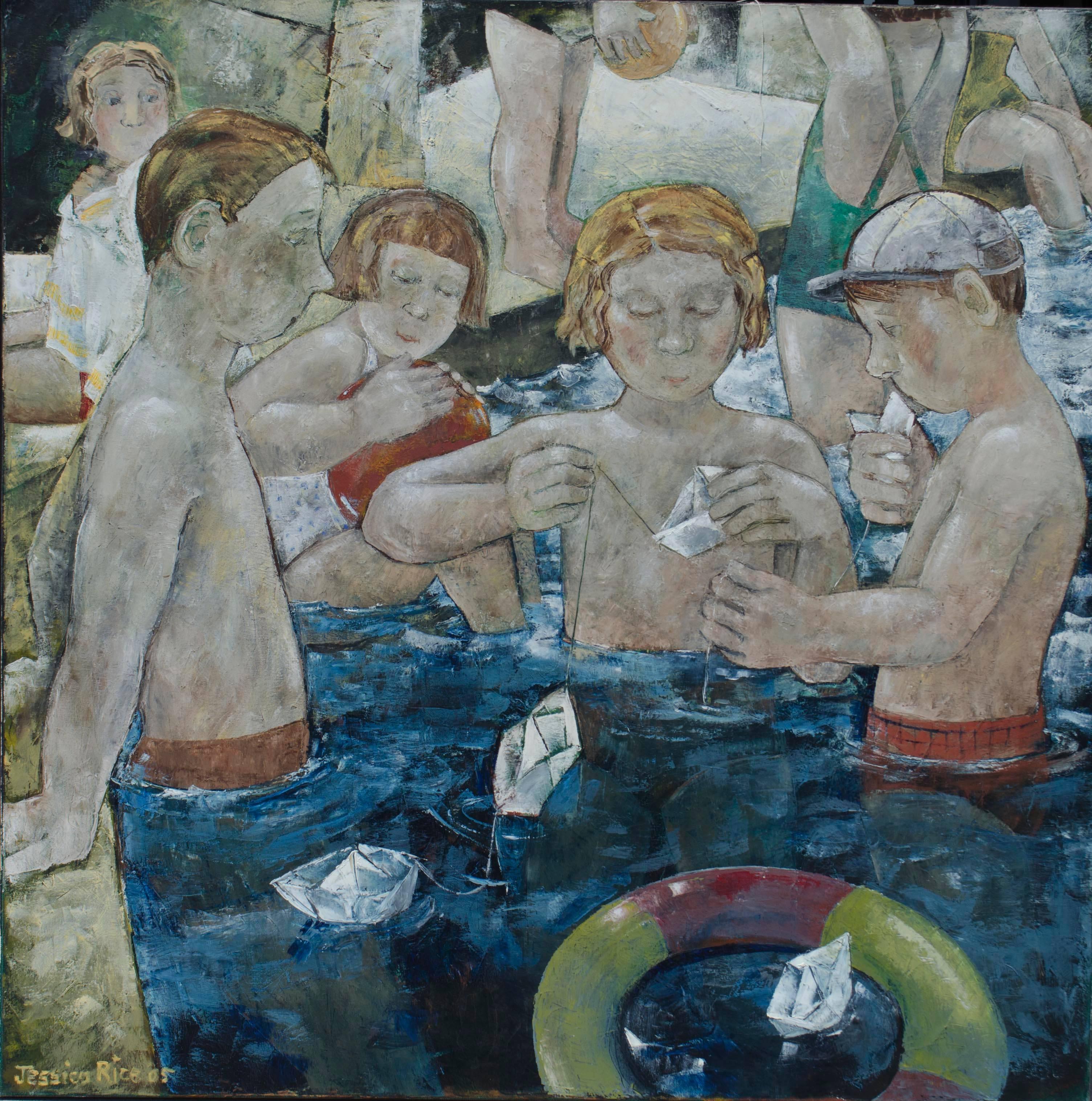 Jessica Rice Figurative Painting - Paper Boats
