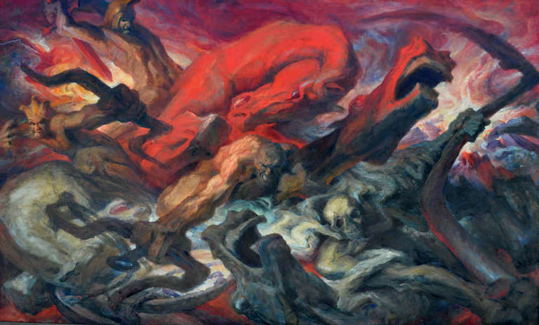 Gustav Rehberger Figurative Painting - The Four Horsemen of the Apocalypse"