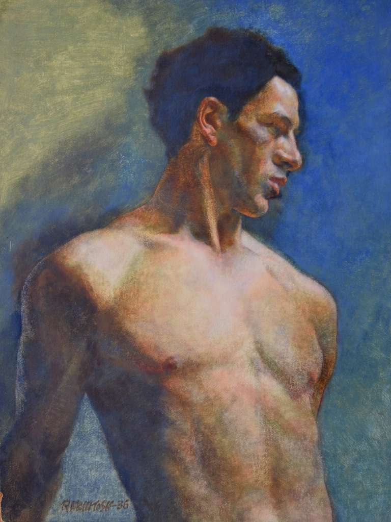 Robert McIntosh Figurative Painting - Nude Male in Blue