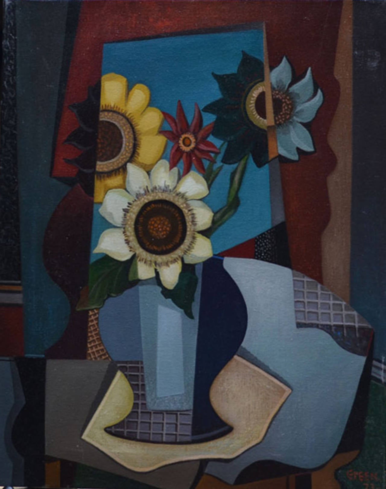 Still-Life Painting Maurice Green - Quatre fleurs