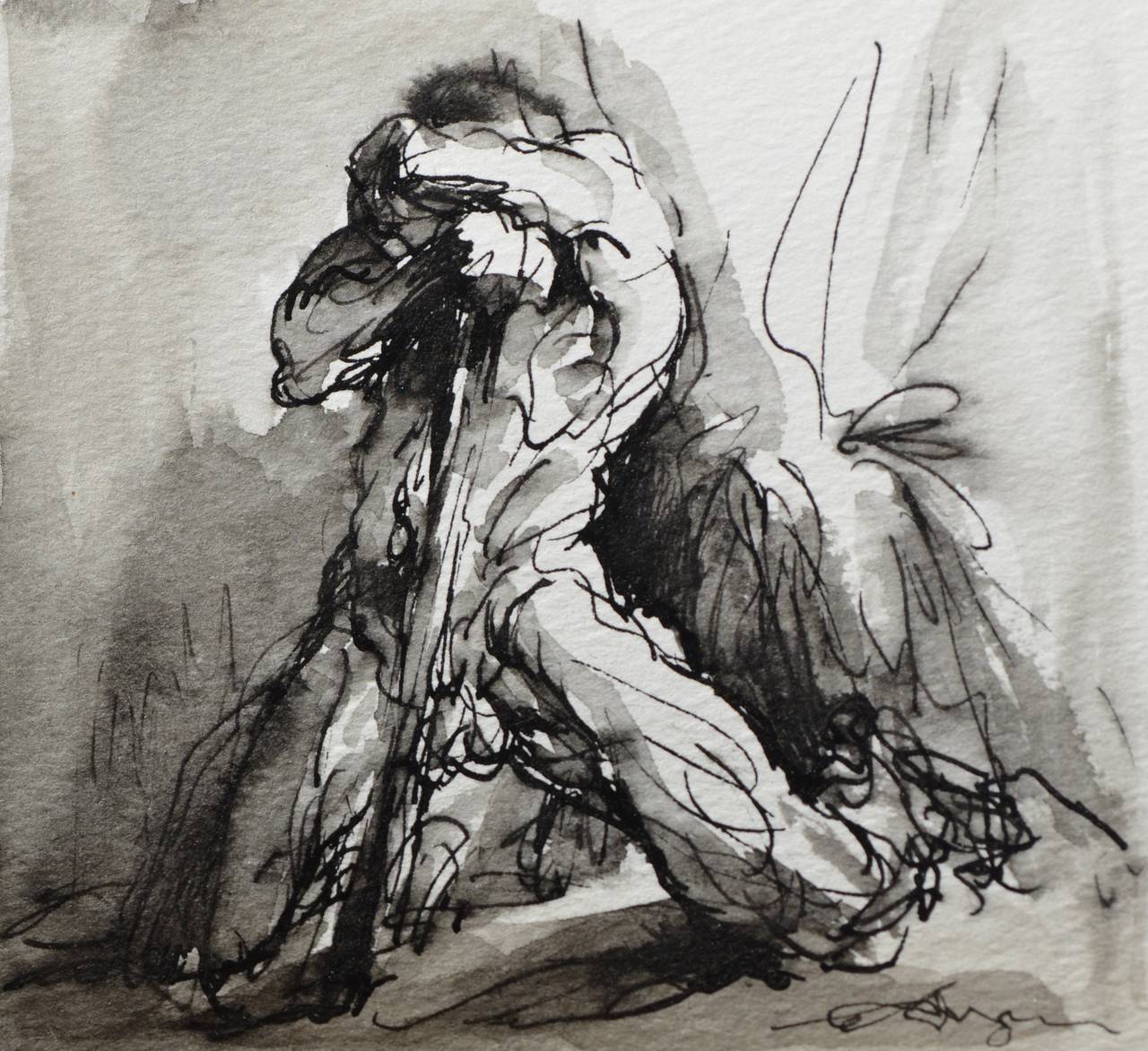 Gustav Rehberger Figurative Art – Einpflanzen des Pfahls