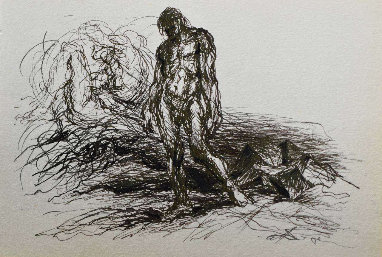 Figurative Art Gustav Rehberger - Man and the Mountain (L'homme et la montagne
