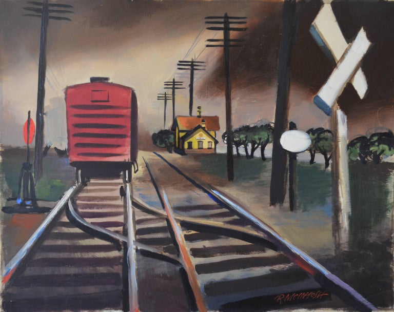Robert McIntosh Landscape Painting - The Red Box Car WWII
