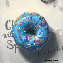 "Blue Sprinkle" - Photorealist Still-Life of Donuts, Oil Painting on Board