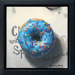 "Blue Sprinkle" - Photorealist Still-Life of Donuts, Oil Painting on Board