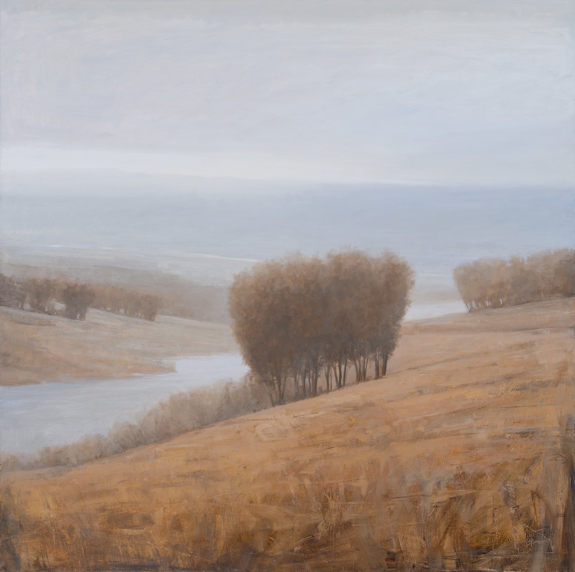 "Where Stillness Follows the Water" - Impressionist Landscape, Oil Painting