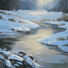 "Winter's Quiet Flow" (2026) Original Western Landscape Oil Painting on Canvas