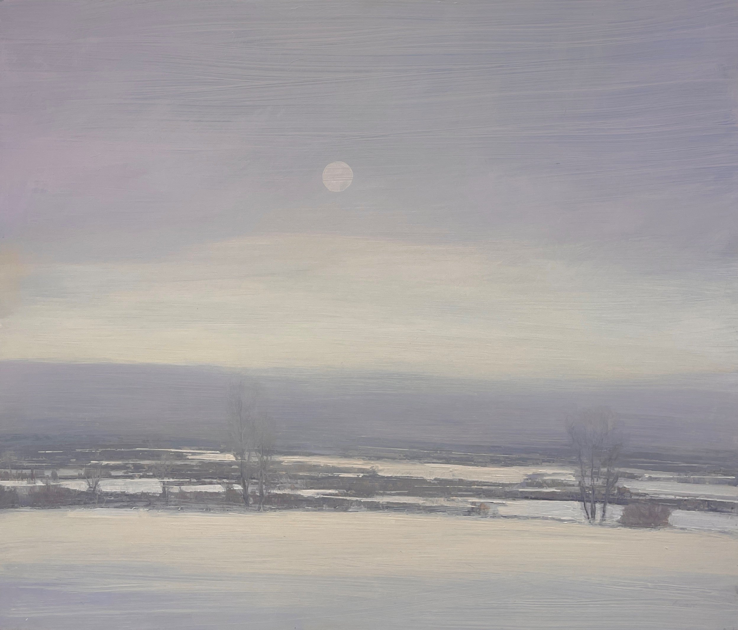 Andrzej Skorut Figurative Painting - "Hues of Winter" - Impressionist Western Landscape, Oil Painting