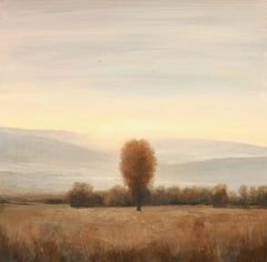 «La paz del atardecer dorado» - Pintura original de un paisaje del Oeste