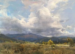 „Herbsthimmel“ – Impressionistische Landschaft und Himmelsansicht, Ölgemälde auf Holztafel