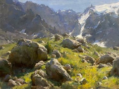 "Massi all'Anguille du Midi" - Paesaggio montano impressionista, dipinto a olio