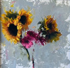 « Flowerworks » - Nature morte florale de style impressionniste/réaliste, peinture à l'huile sur panneau