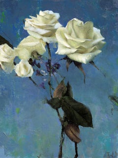 „Fallschirme“ – Realistisches Blumenstillleben, Ölgemälde auf Holztafel