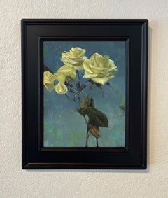 „Fallschirme“ – Realistisches Blumenstillleben, Ölgemälde auf Holztafel