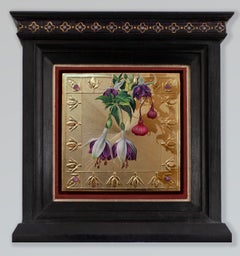 "Fuchsia with Cast Shadow" - Floral Still-Life, Egg Tempera/Gold Leaf/Amethyst