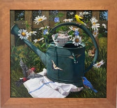 "The Watering Hole" - Surrealist Still Life and Animal Portrait, Oil Painting