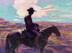 "Western 3" - Impressionist Cowboy and Horse, Portrait Oil Painting on Panel