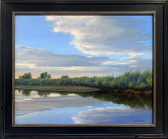 « Les saules le long de la rivière Laramie » - Paysage réaliste, peinture à l'huile sur toile de lin