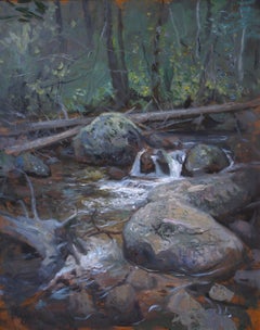 "The Brook" - Impressionist Forest Landscape, Oil Painting on Board