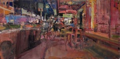 "Summer Evening on Frenchman Street" - Impressionist Cityscape, Oil Painting