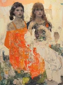 «Esperanza y fe» - Retrato impresionista abstracto, pintura al óleo sobre tabla