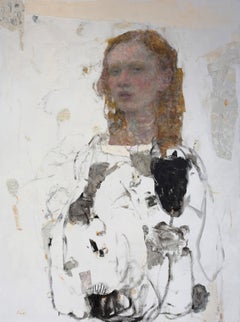 «Golden Girl» - Retrato impresionista abstracto, pintura al óleo sobre tabla