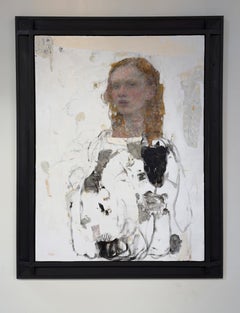 «Golden Girl» - Retrato impresionista abstracto, pintura al óleo sobre tabla