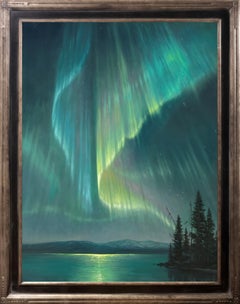 "Aurora, Psalm 16:9" - Realistische Landschaft und Himmelslandschaft, Ölgemälde auf Karton