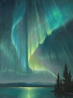 "Aurora, Psalm 16:9" - Realistische Landschaft und Himmelslandschaft, Ölgemälde auf Karton