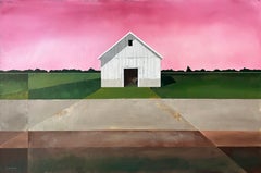„Alizarine Sky“ – Zeitgenössisches Acrylgemälde auf Leinwand mit Scheunenmotiv