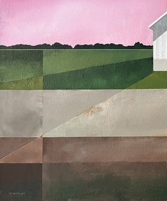 „Alizarine Sky“ – Zeitgenössisches Acrylgemälde auf Leinwand mit Scheunenmotiv
