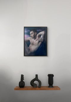 « Inhale » - Portrait réaliste d'un homme nu, peinture à l'huile sur panneau
