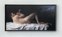 « Awaken » - Portrait réaliste d'un homme nu, peinture à l'huile sur panneau
