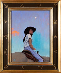 « Novembre » - Portrait réaliste et paysage céleste, peinture à l'huile sur toile