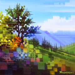 "A Colorful Afternoon" - Contemporary Mosaic Mountain Landscape Oil Painting