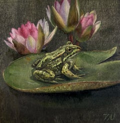 "Resting Place" - Contemporary Frog on Lily Pad Oil Painting, 2026