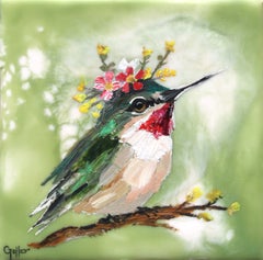 Uccello fiorito, Studio 1, 2026 - Colibrì contemporaneo con corona di fiori