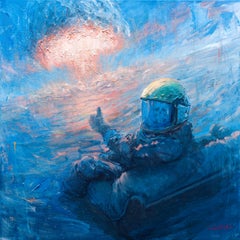 "Goditi l'Apocalisse" - Dipinto a olio su tela in stile surrealista contemporaneo