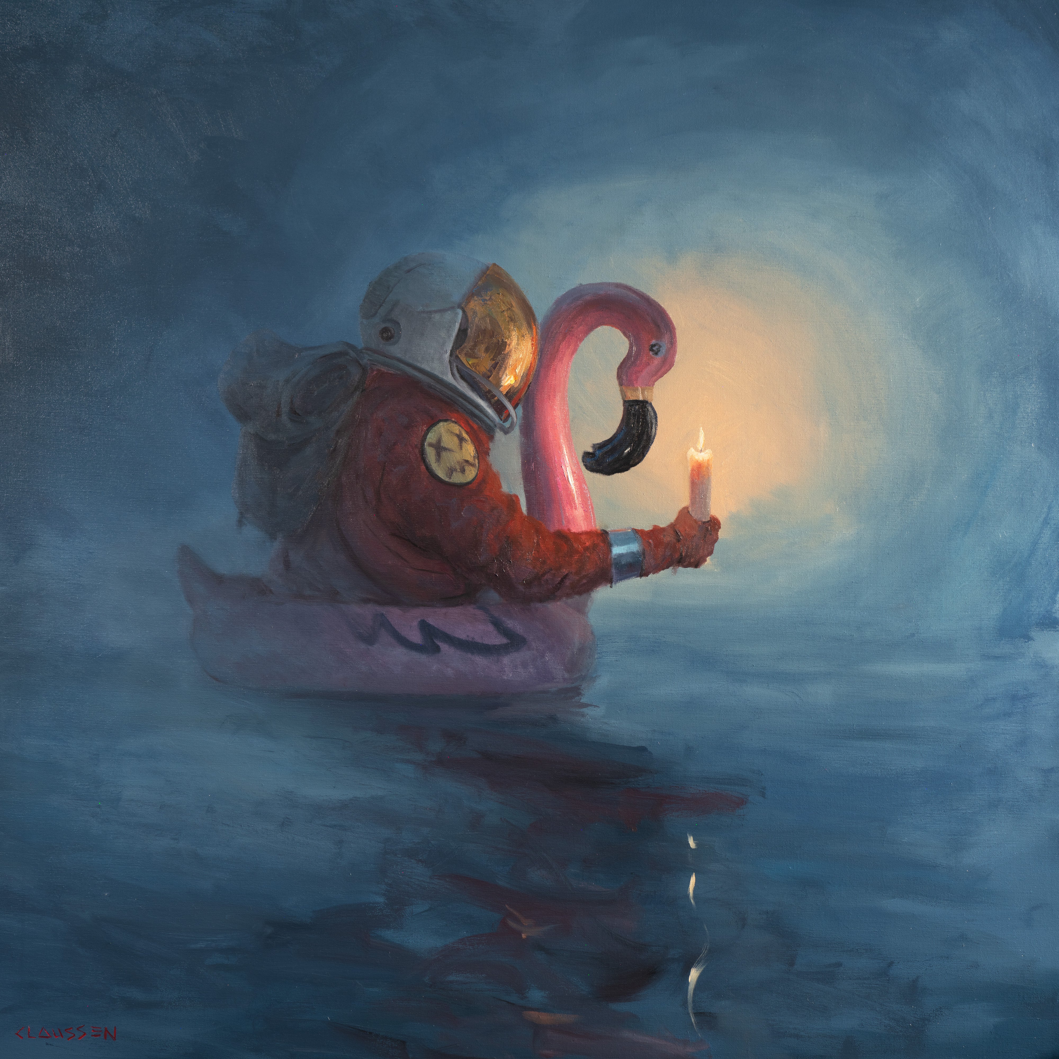 Andreas Claussen Figurative Painting - "Expect Darkness to Surround You" - Surrealist Oil Painting on Canvas