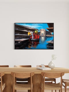"Scaffali di nuovo vuoti" - Dipinto a olio surrealista su tela