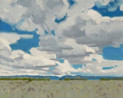 "Under Open Skies" - Paesaggio occidentale e cielo, dipinto a olio su tela di lino