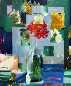 «Collage n.º 2» - Naturaleza muerta floral de estilo impresionista abstracto, óleo sobre lienzo de lino