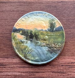 "1962d" - Miniature Landscape and Still-Life, Oil Painting on Coin