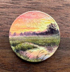 "1953d" - Miniature Landscape and Still-Life, Oil Painting on Coin