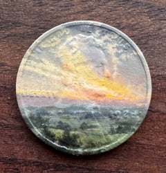 "1928" - Miniature Landscape and Still-Life, Oil Painting on Coin