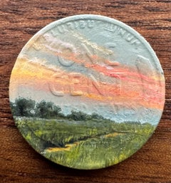 "1937" - Miniature Landscape and Still-Life, Oil Painting on Coin
