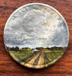 "1927" - Miniature Landscape and Still-Life, Oil Painting on Coin