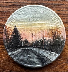 "1959D" - Miniature Landscape and Still-Life, Oil Painting on Coin