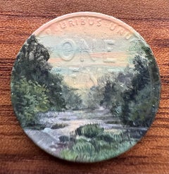 "1939" - Miniature Landscape and Skyscape, Oil Painting on Coin