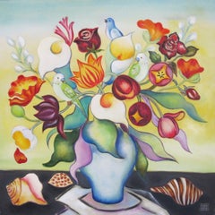 "Mixed Bouquet" - Contemporary Floral Still-Life, Oil Painting on Canvas